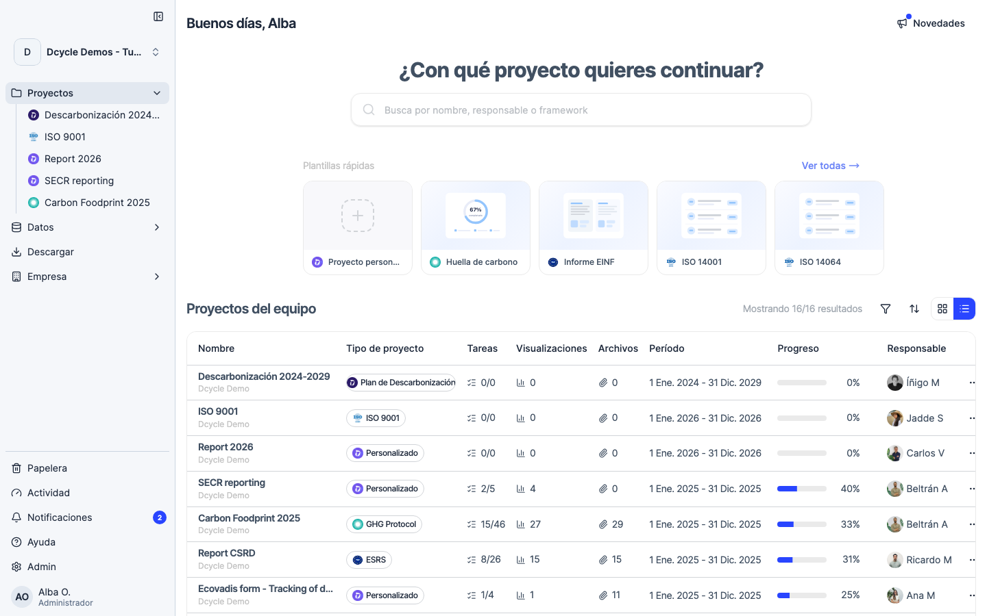 Projects overview after sign-in