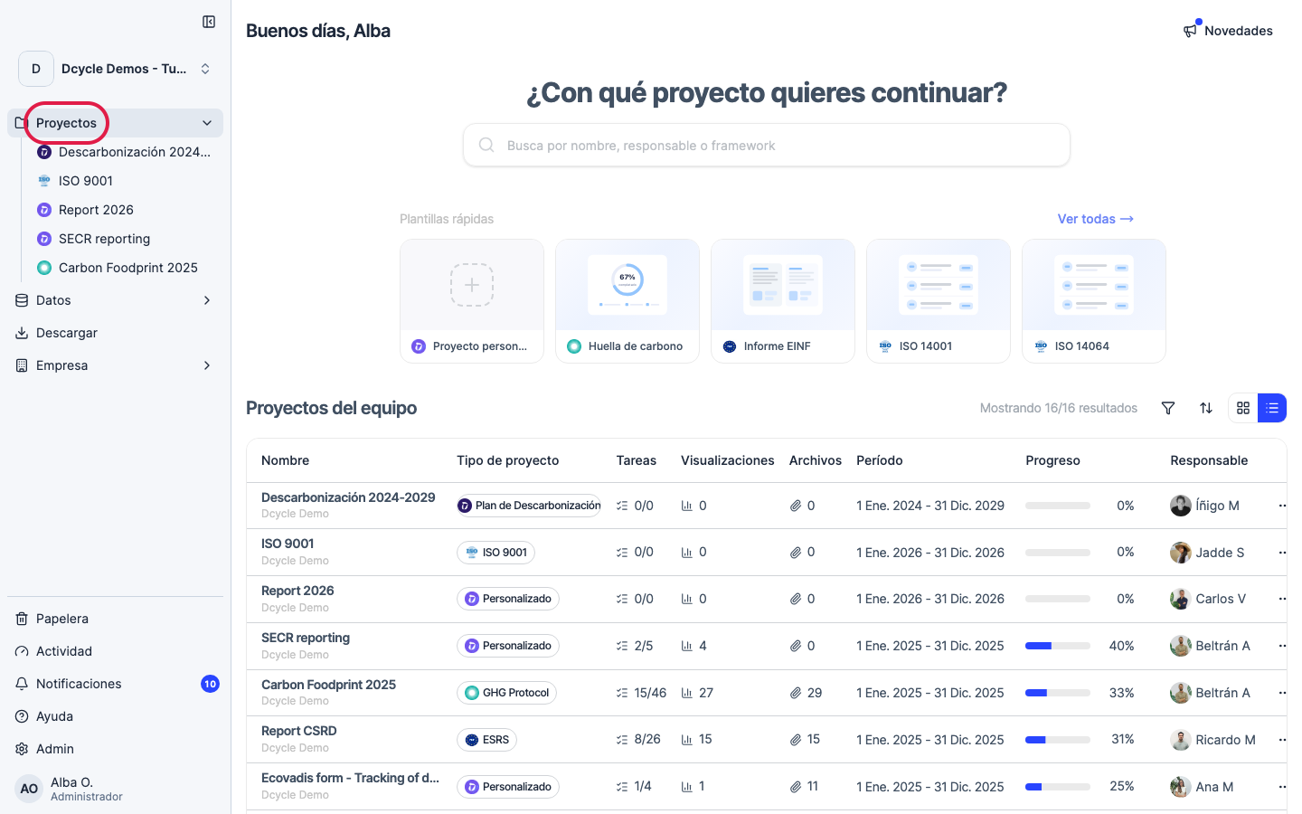 Projects in the sidebar