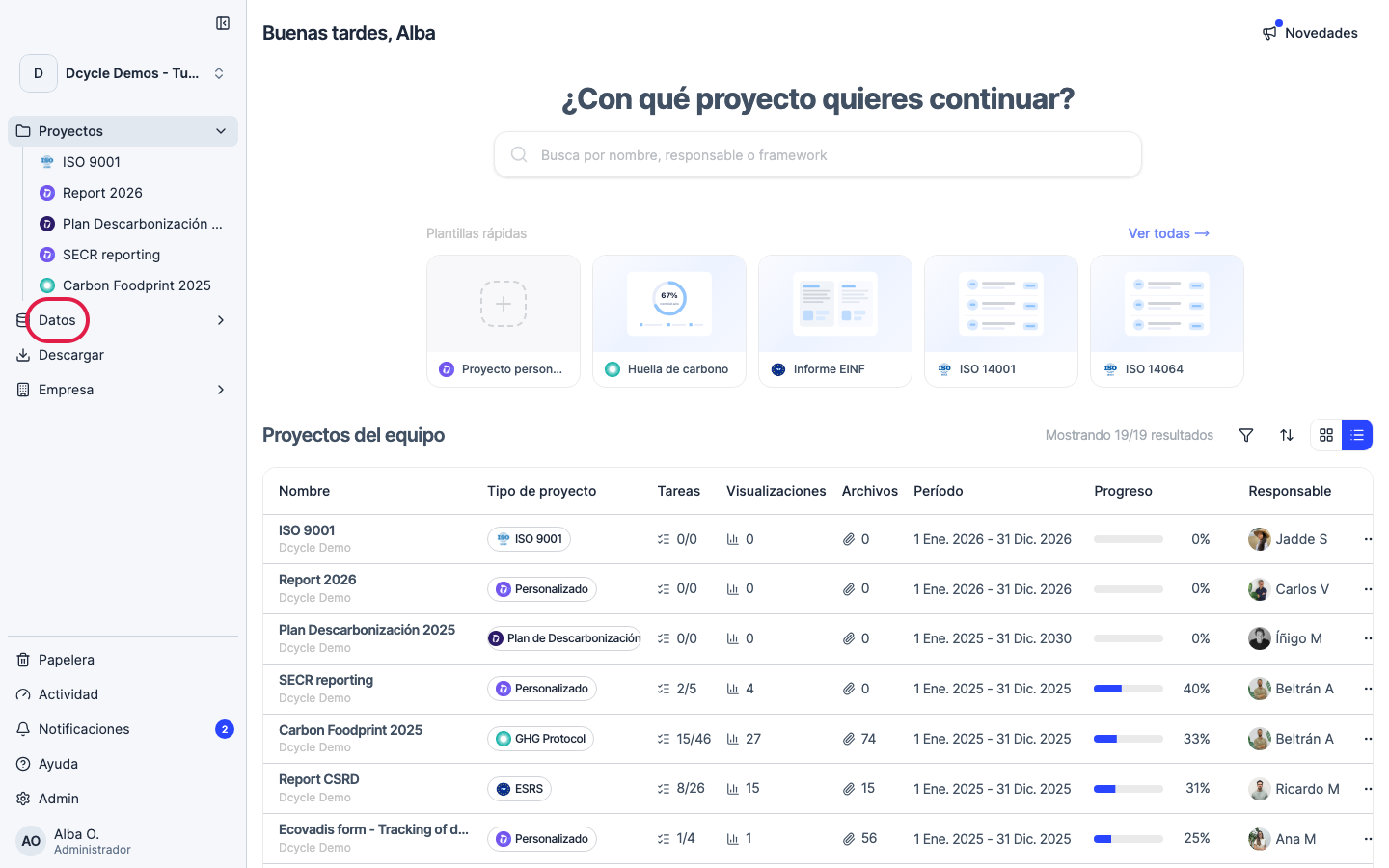 Data in the left navigation