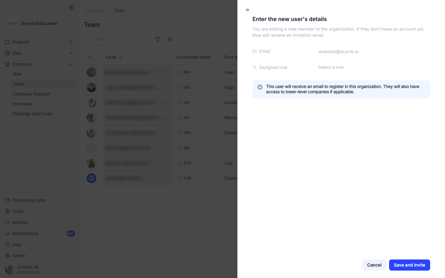 Manage roles in the team list
