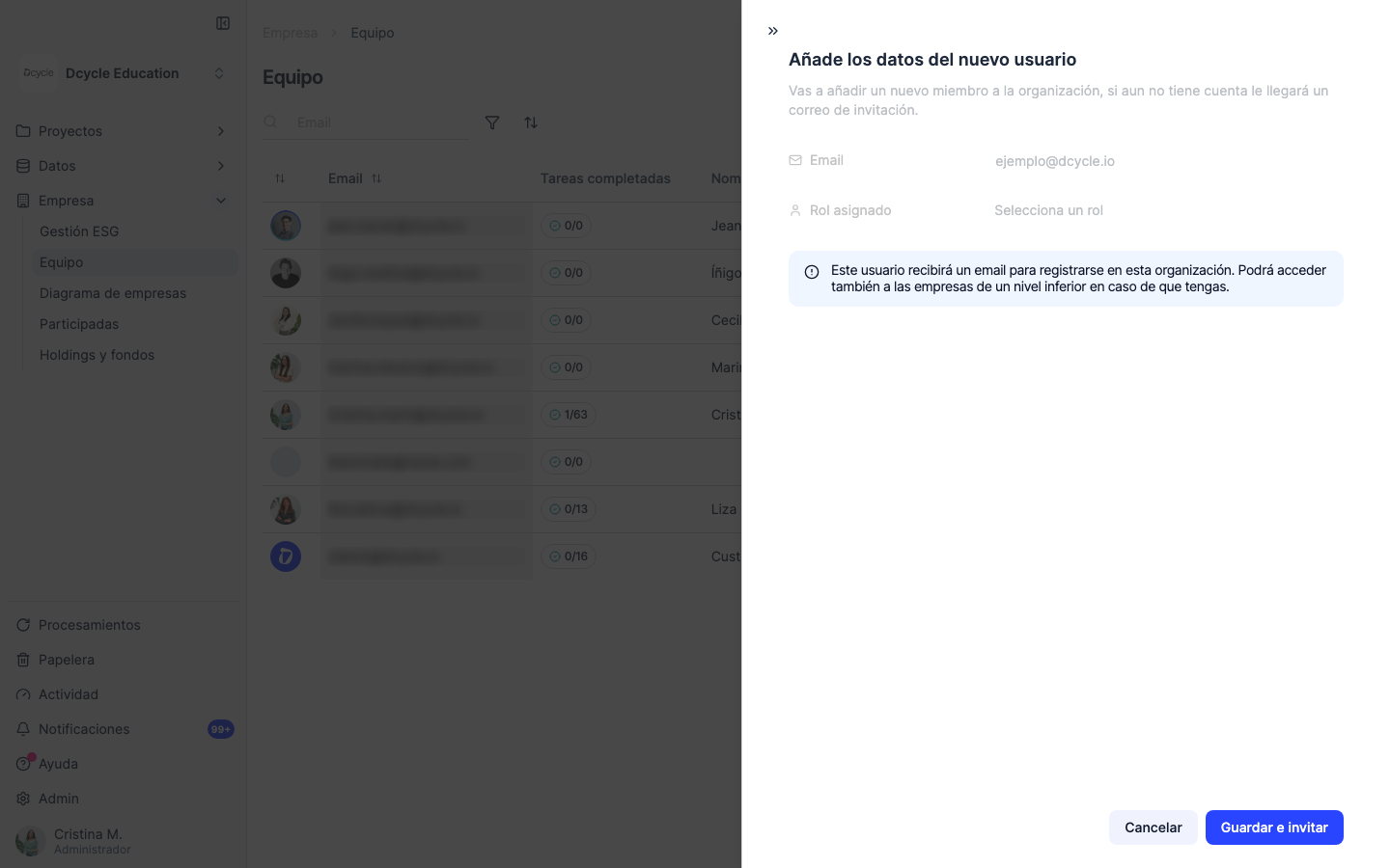 Formulario de invitación de usuario
